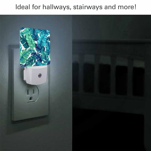 Image of LED Night Light,Green Tropical Palms Leaves LED Night Light Plug into Wall with Dusk to Dawn Light Sensor White Energy Efficient Nightlight for Bedroom Bathroom Hallway Living Room Kitchen