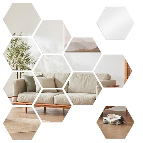 Lytonix 12 Pièces Miroir Autocollant, Miroir Adhesif Mural Hexagone 126 x 110 x 63 mm, Miroir Mural Autocollant, Miroirs Hexagonaux en Acrylique pour Le...