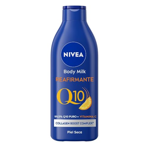 NIVEA Q10 Body Milk Reafirmante (1 x 400 ml), crema hidratante corporal para piel seca, crema reafirmante corporal con Collagen Boost Complex y 99,5% de Q10 puro