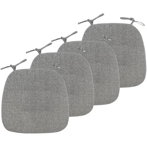 BESTORI Pack 4 Cojines para Silla con Correas de Sujeción Cojines Relleno de Algodón para la Decoración de Cocina y Sala 43 x 41 x 35cm, Gris