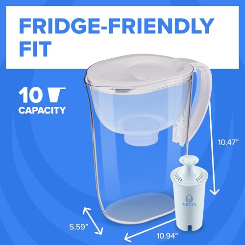 Image of Brita Large 10-Cup Water Filter Pitcher with BritaPlus Filter, WQA NSF /ANSI Certified, Reduces 2X Contaminants vs. Standard, Removes Chlorine Taste & Odor, Reduces Zinc Copper Mercury, Stone Blue