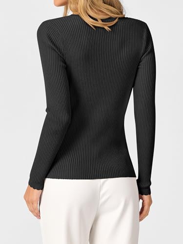 ANRABESS Women’s Long Sleeve Scalloped Scoop Neck Sweater,Black,XXL — view 6