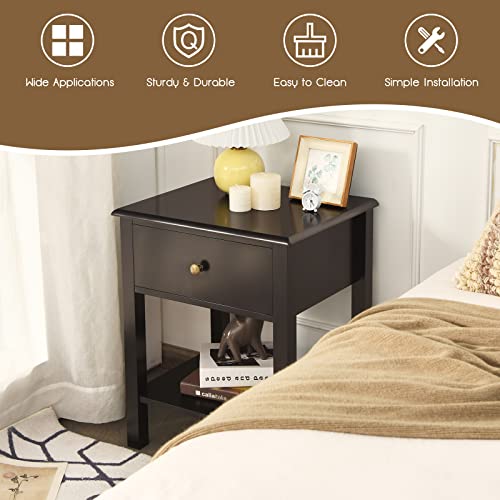 Giantex Nightstand W/Drawer And Shelf, Stable Frame Storage Cabinet For Bedroom, Modern Beside Sofa Accent End Table(1,Brown) #TOP1
