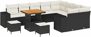 vidaXL Garten-Sofa-Set mit Kissen mit Kissen 12 pcs Schwarz und Creme, Garten und Terrasse, modernes modulares Outdoor-Möbel, UV-beständiges Sofa-Set, ergonomische Lounge-Ecke
