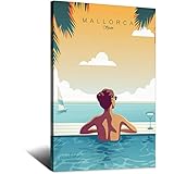 Letrero de metal con texto en inglés 'España, Mallorca, piscina, mar, vintage, viaje, estaño, decoración rústica, cueva, cafetería, bar, dormitorio, decoración de pared, 20 x 30 cm