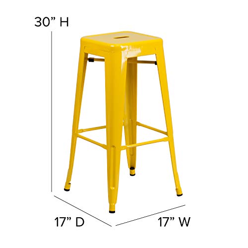 Bizchair Commercial Grade 30" H Backless Yellow Metal Indoor-Outdoor Barstool, Square #TOP3