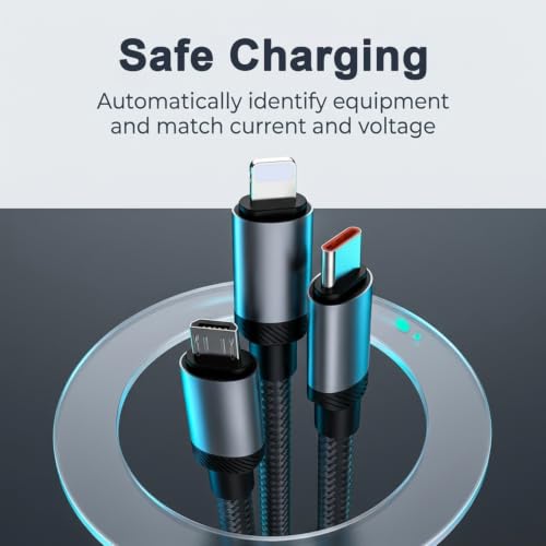 Image of Verilux 3 in 1 Type C Cable Fast Charging with Digital Display 6.6FT /2M, PD 120W Type C /27W Lighting /10W Micro USB Cable with 480Mbps Data Transmission for iPhone 17 /16 /15, Galaxy S26 /S25 /S24