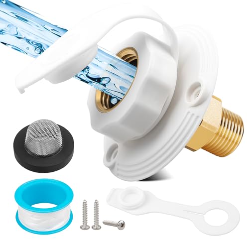 Oyviny RV City Water Inlet with Check Valve, Lead-free Brass RV Water Fill Inlet Connection with 3/4 NH Female to 1/2 NPT Male for Camper Trailer Motorhome Marine, White