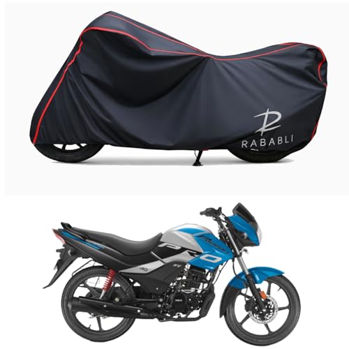 Image of Waterproof Bike Body Cover Compatible for | Hero Passion Pro XTec Drum | Taffeta Fabric, Red Piping Design, Bottom Elastic Fit | Dustproof, Sun UV & Rain Protection for All Bikes