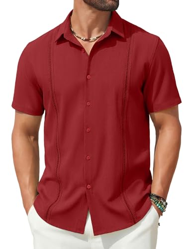 Chemise guayabera cubaine pour homme en lin léger à manches courtes COOFANDY