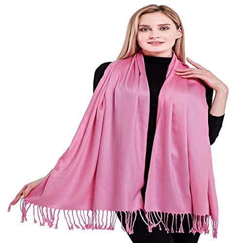 CJ Apparel Pastel Pink Solid Color Tassels Design Nepalese Shawl Seconds Scarf Wrap Stole Throw Head Wrap Pashmina Hand Made in Nepal New4