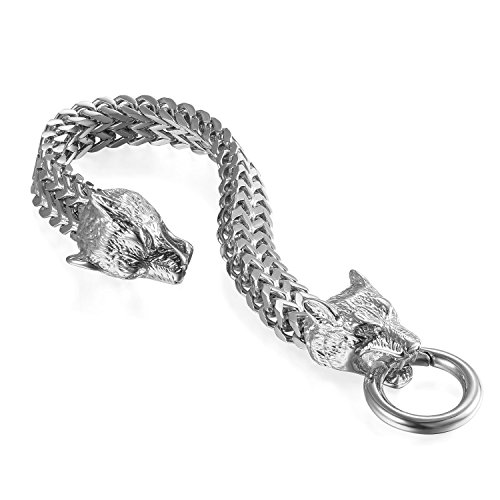 OIDEA Hombre edelsathl Bicicleta Cadena Cabeza de Lobo Pulsera Plata, 12 mm...