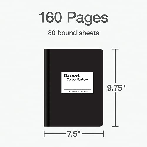 Oxford Composition Notebook 12 Pack, School Supplies, Notebooks for School, Writing Journals, College Ruled Paper, Note Taking Book, 7.5 x 9.75 Inches, 80 Sheets, Black Covers (63945) - Image 2