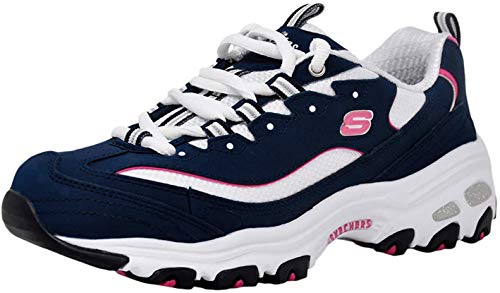 Skechers Women's D'Lites Original Lace-Up Sneaker, Navy/Pink, 7 M US