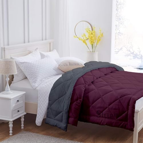 Image of 600 GSM Heavy Winter Double Bed Comforter | Microfiber, Breathable, Reversible,Soft, Lightweight & Machine Washable Comforter for Double Bed 90x100 Inch - WineDark Grey