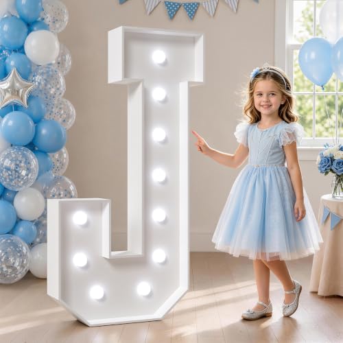 Image of Marquee Letters 4 Feet Tall, Cool Light Up Letters J for Party Decor | 4ft Marquee Light Up Letters for Birthday Graduation Decor, Large Sign for Wedding Baby Shower 21 Pcs Accessory Set