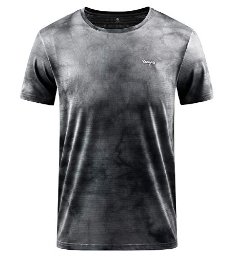 YAWHO T-shirt de sport 1 à 3 manches courtes et col rond respirant à séchage rapide pour homme, 0228 Dark Grey, L