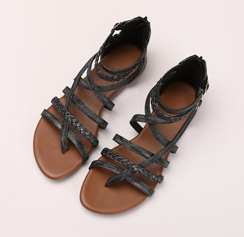 Women's Summer Strappy Flat Sandals Casual Gladiator Shoes Open Toe Sparkly Crossover Straps Dressy Fisherman Thong Sandals for Walking Beach Vacation2