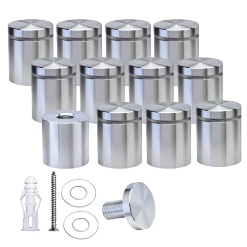 BESTANDOFF Pack of 12, Aluminum Standoff Screws, Wall Sign Standoff Mounting Hardware Advertising Glass Standoff Nail for Hanging Acrylic Picture Frame (12, Silver, 1