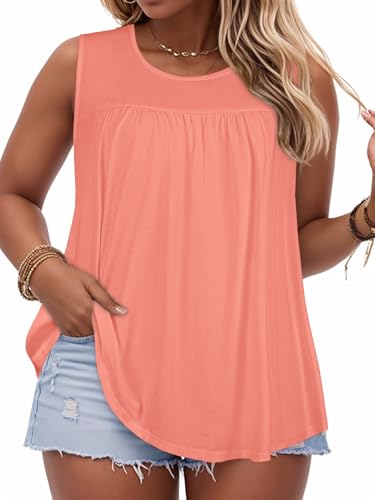 Image of Women Plus Size Tank Top Casual Summer Tops Loose Fit Sleeveless T Shirts Trendy Crewneck Tunic Tees 2026