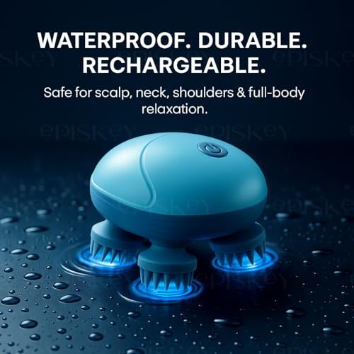 Image of Episkey Reviver Electric Scalp & Head Massager | 4 Rotating Kneading Heads with 96 Soft Silicone Nodes (Detachable & Washable) | Cordless Rechargeable Handheld for Relaxation & Stress Relief