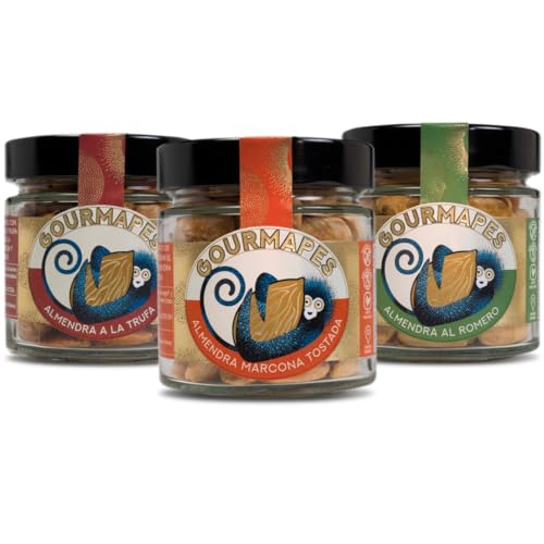 Pack Almendras Gourmet | 3 Sabores: Marcona Tostada, Almendra al Romero y Almendra a la Trufa (90g c/u) | Sin Gluten | Sin Lactosa | Apto para Veganos | Origen España