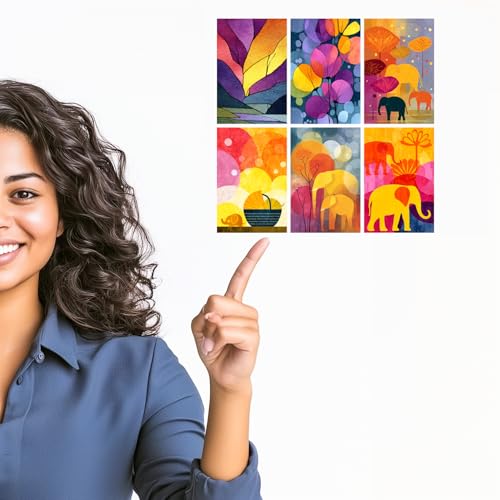 Image of SiddArtify Modern Abstract Wall Art Prints Set - Colorful Elephant Poster Decor for Living Room Bedroom Office - Set of 2-4x6 Inch - Board (Pack of 6) - Sticker (Pack of 6)