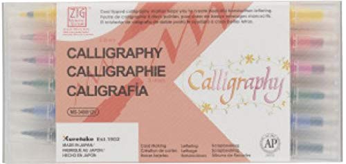 Kuretake Zig Calligraphy Dual Tip Markers 12 Colors Set, 2mm, 5mm, Square Tips, AP-Certified, No Mess, Photo-Safe, Acid Free, Xylene Freeing,Made in Japan