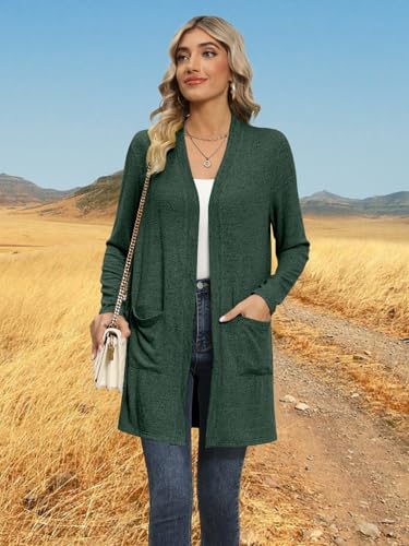 Image of DB MOON Womens Long Cardigan 2026 Fall Lightweight Long Sleeve Open Front Sweater with Pockets