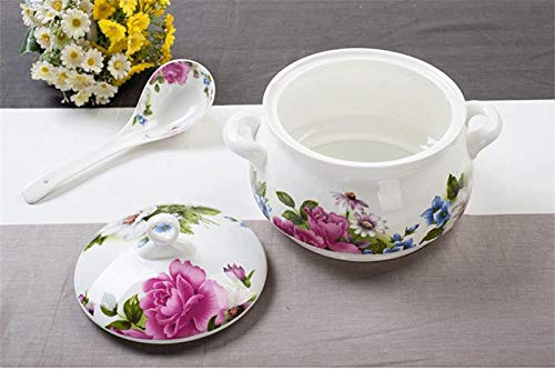 8 Pouces, soupière de Buffet en Porcelaine Fine, marmite de Cuisine for Cuisiner et Servir, Bol en Porcelaine avec Couvercle, Micro-Ondes
