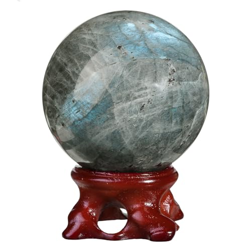 mookaitedecor Natural Labradorite Crystal Ball with Resin Stand, Decorative Stone Sphere Ball for Feng Shui Meditation Divination Home Decor, 2-2.36 Inch (51-60 mm)