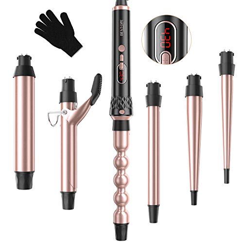 BESTOPE Lockenstab Set mit Popup-Schloss ODM-Griff Original Design Einstellbare Temperatur 6-in-1 LCD Lockenwickler 30s schnelle Heizung Curling iron für Locken Multistyler