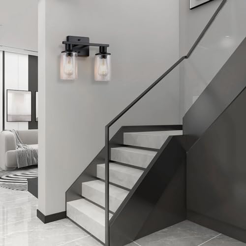 Image of 2 Pack Matte Black Bathroom Light Fixtures Over Mirror,2-Light Bathroom Vanity Light with Clear Glass Shade,Modern Farmhouse Wall Sconces Lighting for Mirror Kitchen Living Room Cabinet