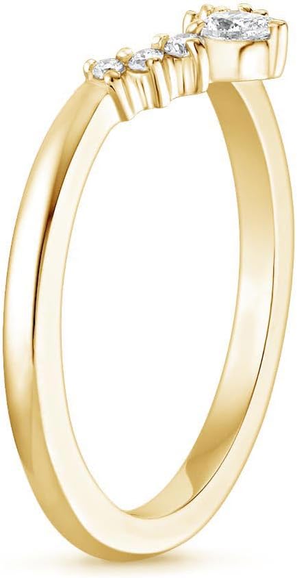 10K Solid Gold Chevron Moissanite Wedding Band for Women – D Color VVS1 Pear & Round Cut Stones – Stackable Curved Anniversary Ring – Minimalist Gold Band Fits Engagement Rings - Image 2