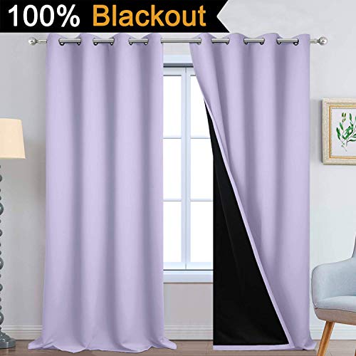 Image of Yakamok Lilac 100% Blackout Curtains 108 Inches Long for Bedroom 52 inch Wide | Blackout Curtain Panels for Bedroom, 2 Thick Layers Grommet Top Thermal Insulated Drapes with Black Liner for Living Room