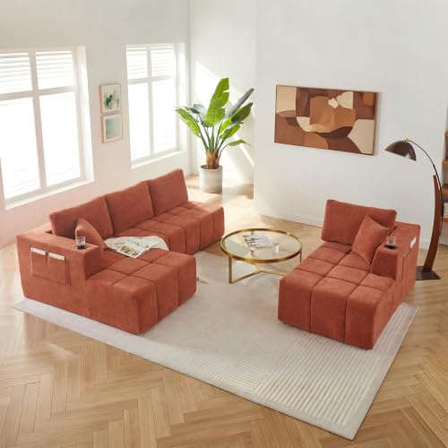 Image of KCGKCG 132 inch U Shaped Chenille Cloud Couch - No Assembly Required, Orange