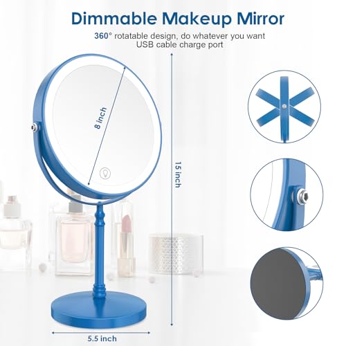 Image of DEIOVWXS Makeup Mirror, Rechargeable Vanity Mirror with 3 Lights, 1X /10X