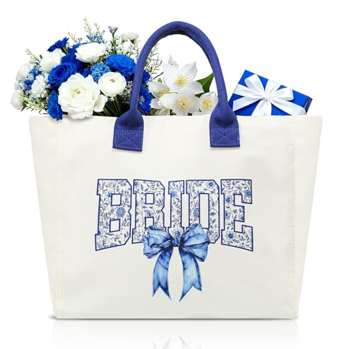 Image of Huhumy Bride Tote Bag Gifts Wedding Large Bridal Shower Pearl Rhinestone Tote Reusable Grocery Bags for Beach Bachelorette
