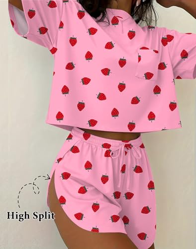 Image of Ekouaer Womens Pajama Sets Sexy Lounge Sets Side Split Short Pj Sets Cute Pjs 2 Piece Comfy Sleepwear Loungewear