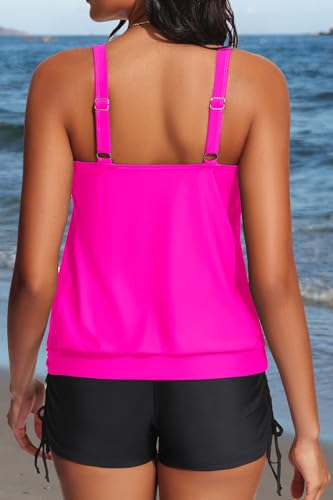 Image of Yonique Blouson Tankini Swimsuits for Women 2 Piece Bathing Suits Tops with Boyshorts Modest Loose Fit Swimwear