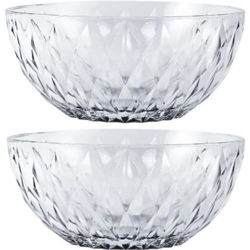 AKILERサラダボウル2個セット透明サラダボウルガラスボウルクリアサービングボウルクリスタルダイヤモンドダイヤモンドパーティースナックボウルキッチンクッキングサービングキャンディーポップコーンボウル家庭用の日本式茶碗スープ椀果物皿アイデア北欧風デザート食