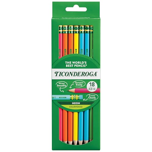 Image of Ticonderoga Neon Pencils, #2 Pre-Sharpened Wood Pencils with Erasers, 18-Count, 13018 (Pack of 6, 108 Count Total)