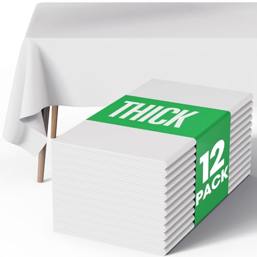 Image of Pureegg Polyester Tablecloth 60 inch x 84 inch Reusable & Washable 12 Pack White | Durable, RectangleTable Cloth , for Outdoor Party, Picnic, Wedding, Banquet, Birthday