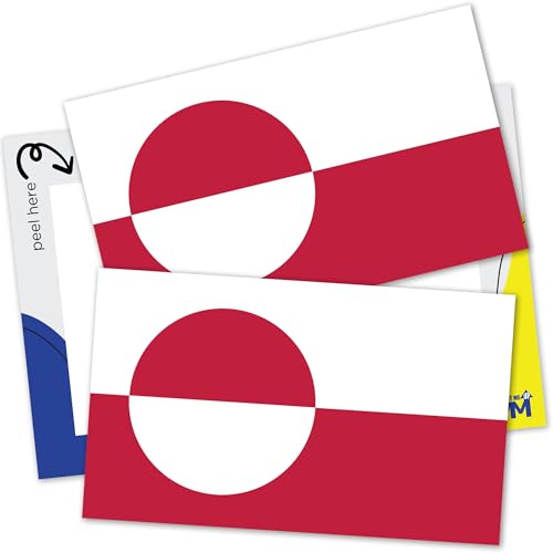 Image of Greenland Flag Sticker Decal - 3x5 Inches, 2 Pack, Weatherproof Vinyl Bumper Sticker for Cars, Trucks, Laptops & Water Bottles - Full Color UV Printed, Durable Outdoor Adhesive, Made in USA