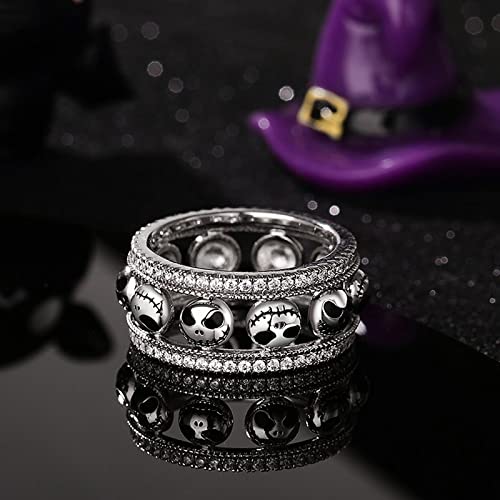 Image of Jeulia 1.76 ct Skull Wedding Band 925 Sterling Silver Diamond Eternity Rings Rose Flower Engagement Rings Anniversary Promise Romantic Jewelry Gift