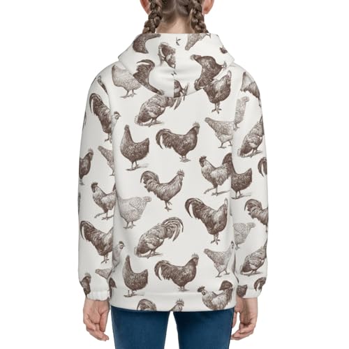 Cock and Hen Kids Pullover Hoodies Boys Zip Up Sweatshirts Girls Athletic Clothes with Pocket 5