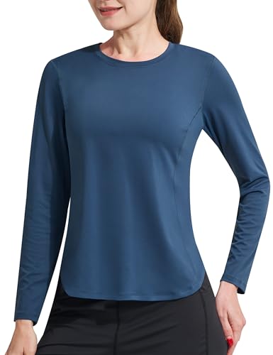 Women's Sun Shirt UPF 50+ UV Protection Long Sleeve Workout Tops Quick Dry SPF Rash Guard for Swim Hiking,navyblue,XL