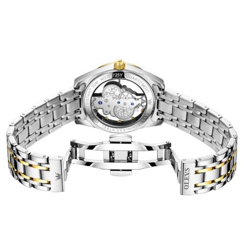 Image of OLEVS Mens Watch Luxury Skeleton Stainless Steel Fashion Wrist Watch Business Dress Analog Date Waterproof Luminous Gift Watch for Male