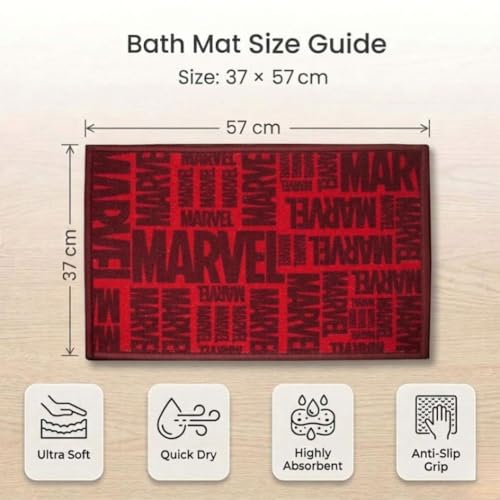 Image of Athom Living Premium Anti Slip Printed Kids Bathmat, Durable Nylon Fabric, Soft Texture, Easy to Clean, Stylish Home Decor Mat for Doorway & Kids Room, 37x57 cm, Multicolor (Marvel Red)
