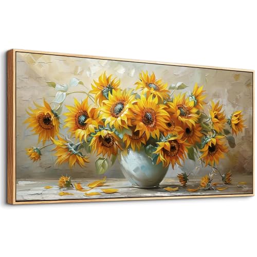 PHAOHUAXM Large Canvas Wall Decor For Living Room Dining Room Mural Vintage Print Yellow Flower Paintings Wood Framed Artwork For Farmhouse Kitchen Bedroom Corridor Home Decor Aesthetics 30x60 In